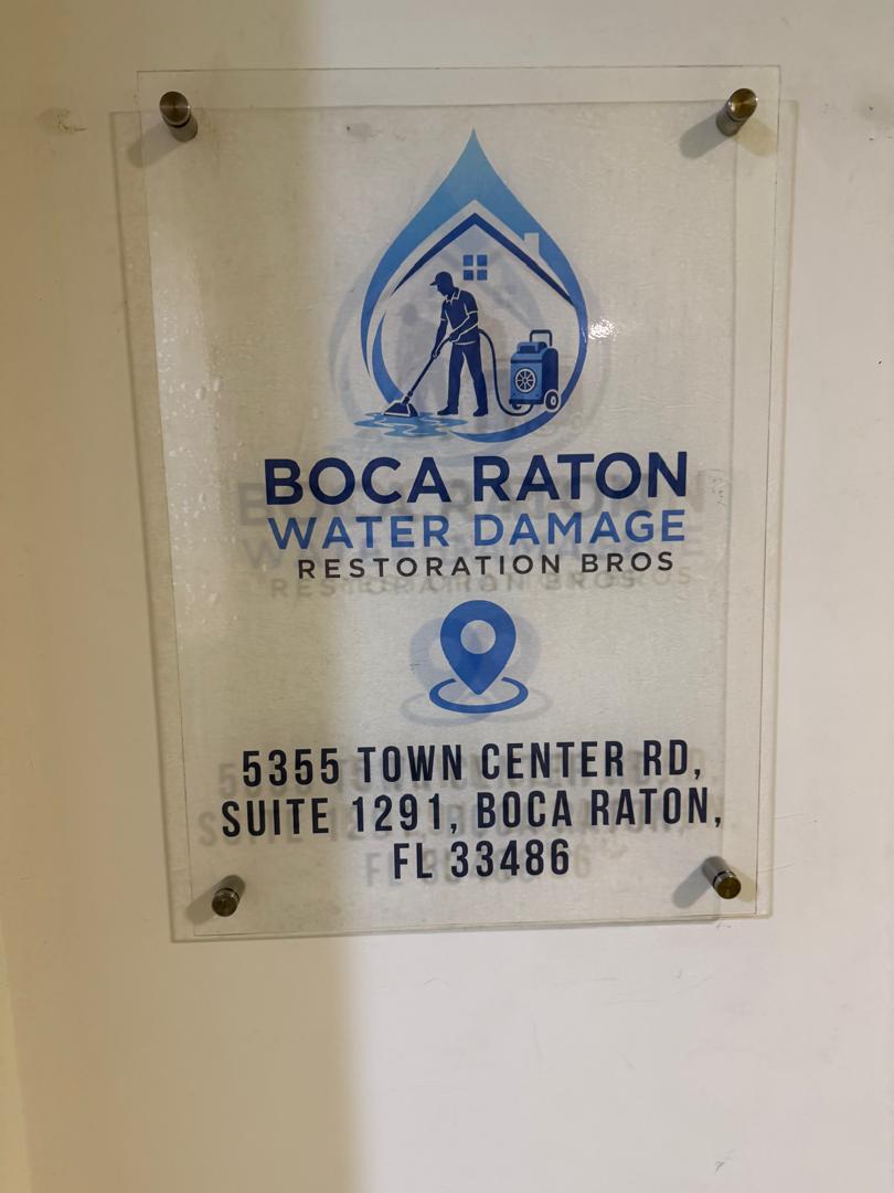 Boca Raton Water Damage Restoration Bros office signage at Suite 1291, 5355 Town Center Rd